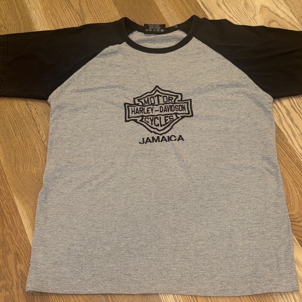 Harley-Davidson Gray and Black Raglan Tee with Jamaica Logo